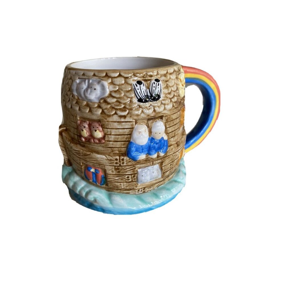 Hand-Painted‎ Noahs Ark Ceramic Mug With Rainbow Handle